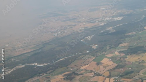 Aero filming, land surface through overcast. Frankfurt am Main, Germany