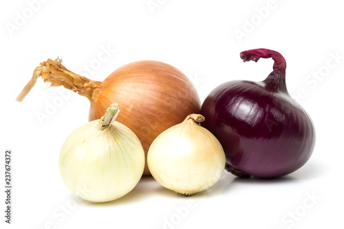 red onion (Allium cepa) fresh isolated Is a plant that uses the roots or leaves and many nutrients on white background and clipping path photo