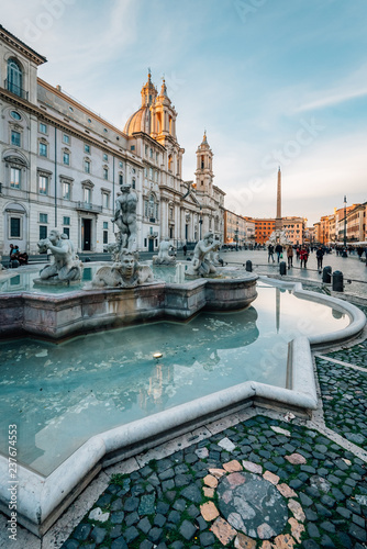 Fontana del Moro and Sant'Agnese in Agone, at Piazza Navona, in Rome, Italy.