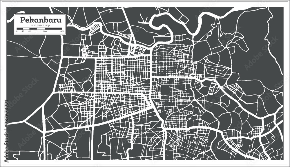 Pekanbaru Indonesia City Map in Retro Style. Outline Map.