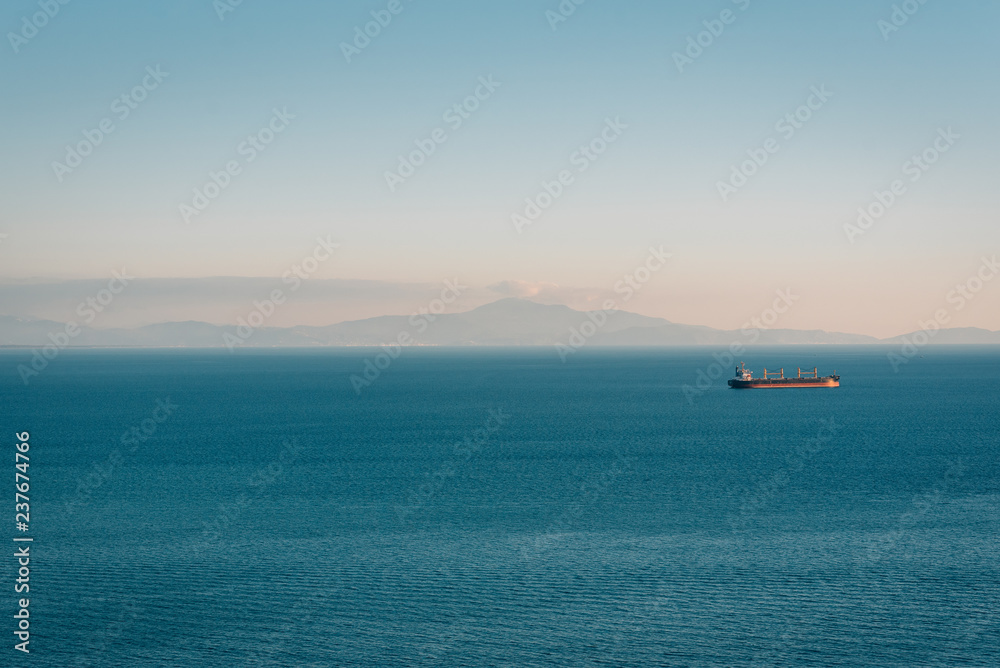 A ship in the Gulf of Salerno, seen from Vietri sul Mare on the Amalfi Coast, Italy