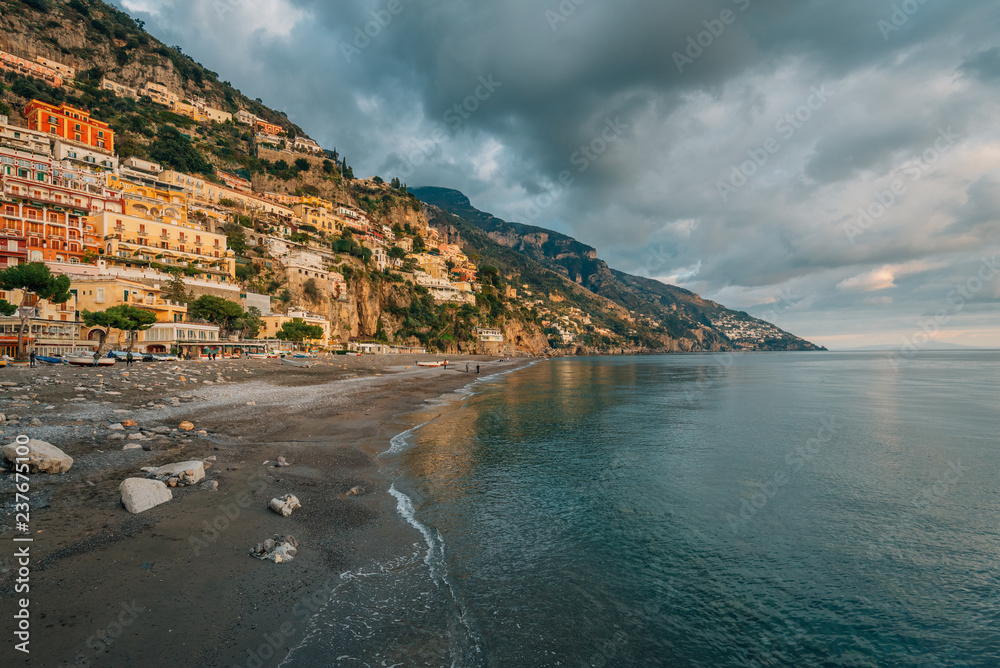 The shore in Positano, on the Amalfi Coast, in Campania, Italy