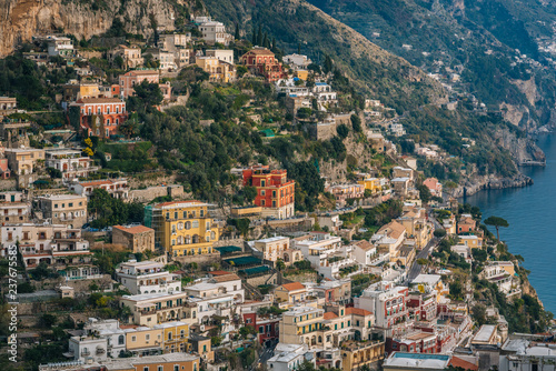 View over Positano, on the Amalfi Coast, in Campania, Italy © jonbilous
