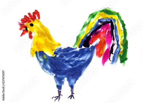 children drawing colorful rooster