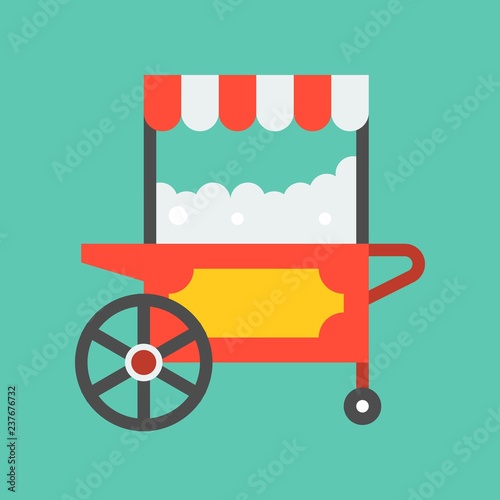 Popcorn cart vector icon, amusement park related flat style