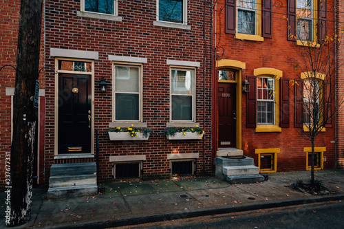 Brick row houses near Rittenhouse Square, in Philadelphia, Pennsylvania.