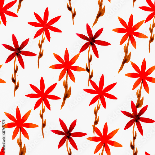 Cute watercolor floral seamless pattern. Red boho 