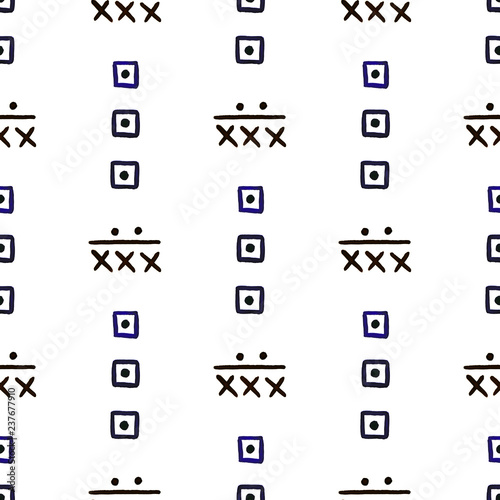 Hand painted abstract seamless pattern. Watercolor tribal geometric background.