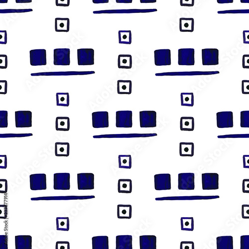Hand painted abstract seamless pattern. Watercolor tribal geometric background.