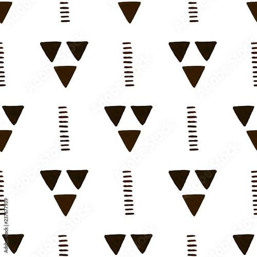 Hand painted abstract seamless pattern. Watercolor tribal geometric background.