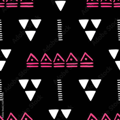 Hand painted abstract seamless pattern. Watercolor tribal geometric background.