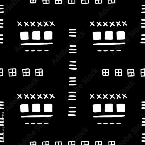 Hand painted abstract seamless pattern. Watercolor tribal geometric background.