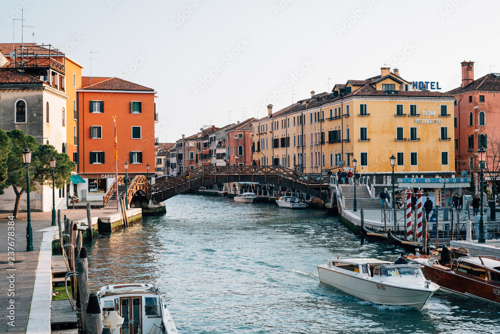 Boats in a canal, in Venice, Italy
