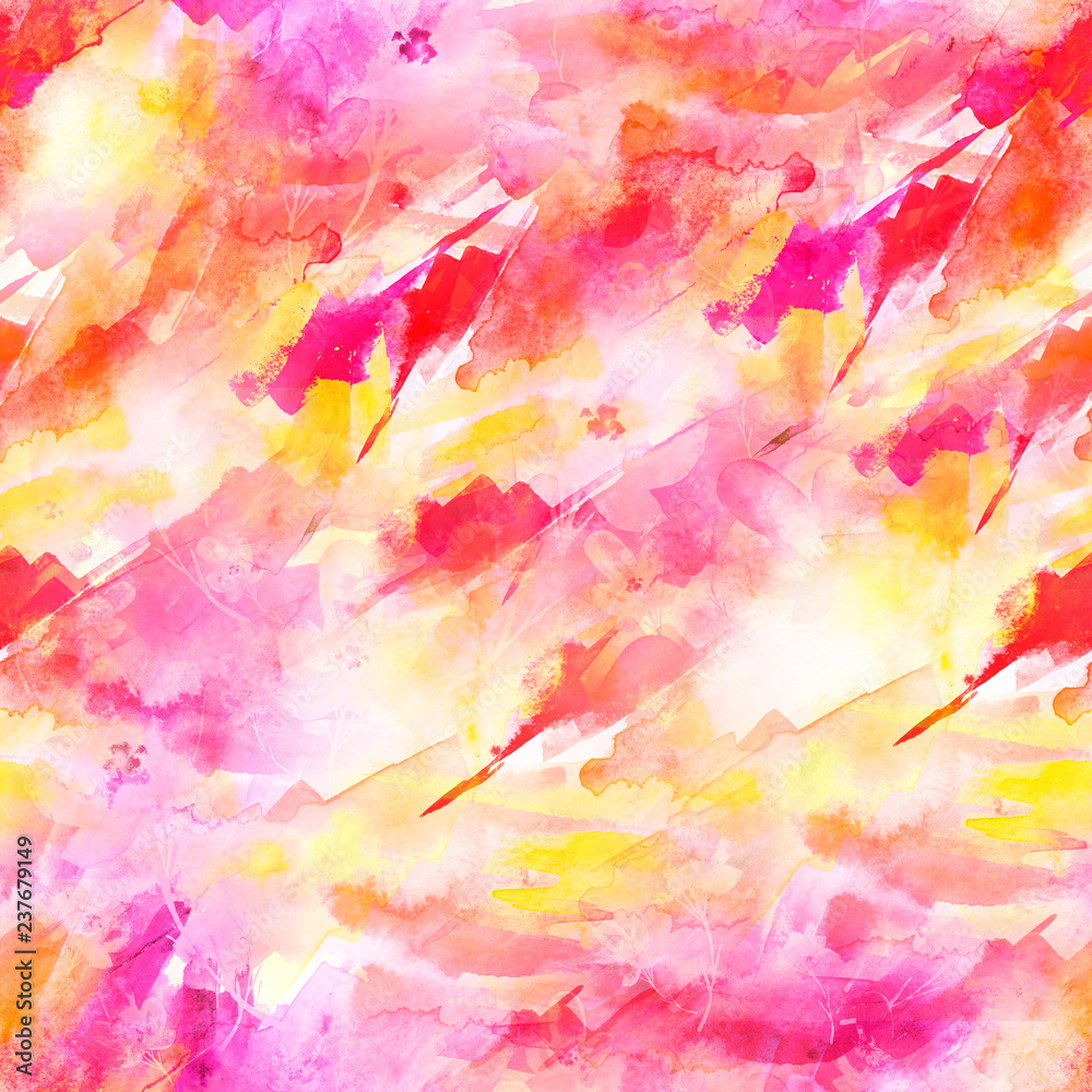 Watercolor seamless background, abstraction. red, orange, yellow paint, colors, paint splash. Used for a variety of design and decoration. Watercolor card, invitation, background.