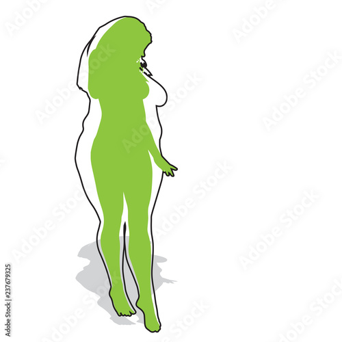 Vector conceptual fat overweight obese female vs slim fit healthy body after weight loss or diet with muscles thin young woman isolated. Fitness, nutrition or fatness obesity, health silhouette shape