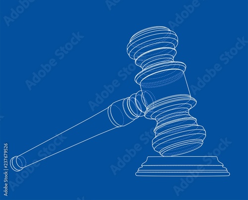 3D outline gavel. Vector rendering of 3d