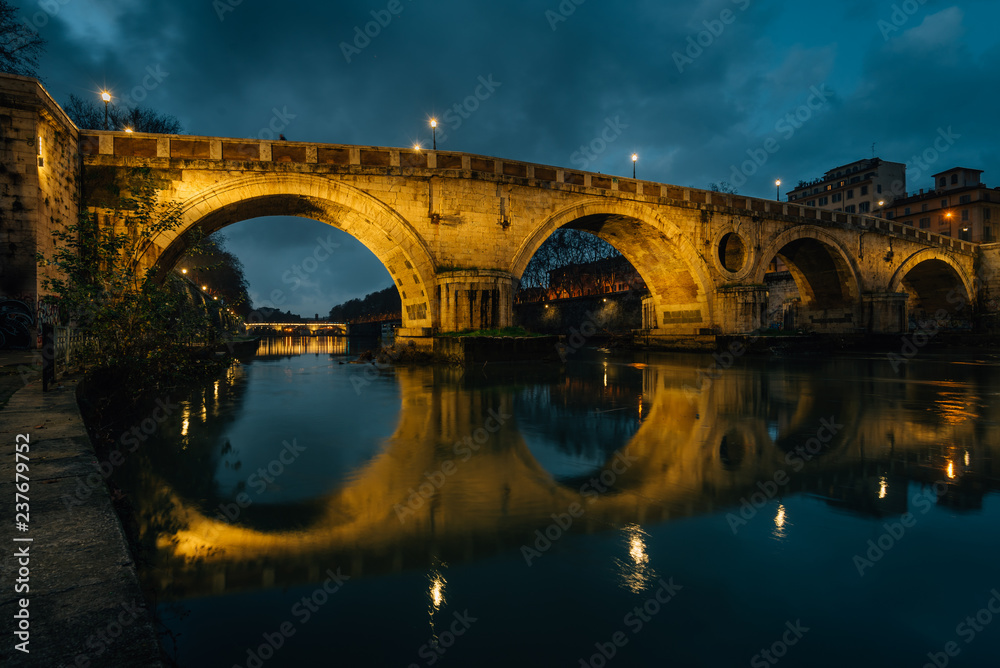 Ponte Sisto at night, in Rome, Italy.