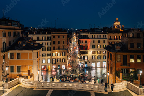 View of the Spanish Steps at night, in Rome, Italy