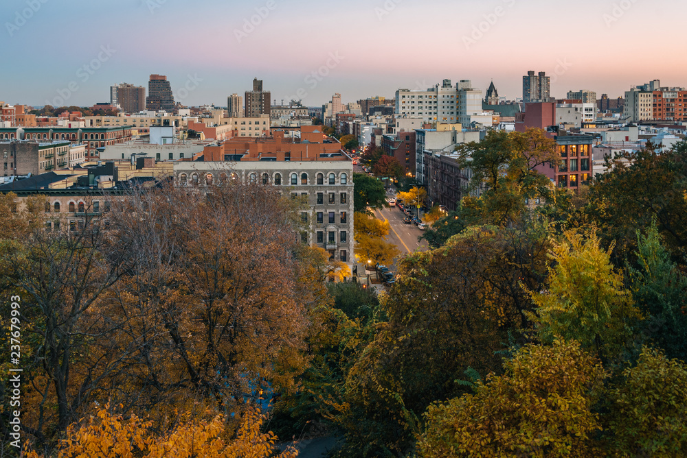 Autumn sunset view of Harlem from Morningside Heights, in Manhattan, New York City