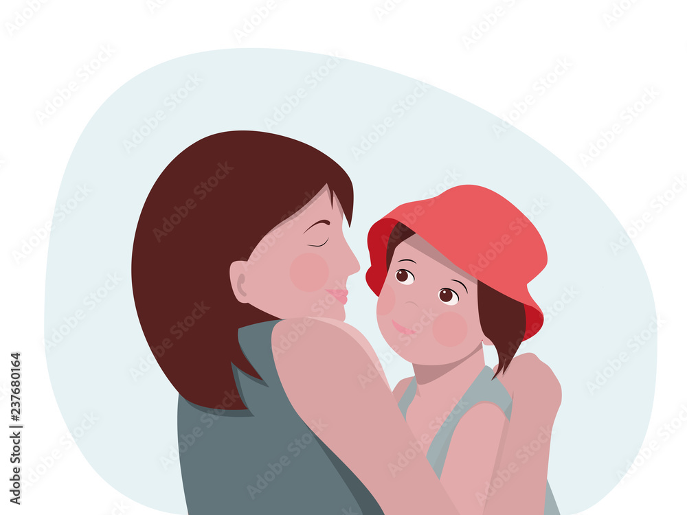 Mom and daughter, mother and child, vector illustration in flat style. Mother's day concept. Mom and daughter, mother and child, vector illustration in flat style. Mother's day concept.