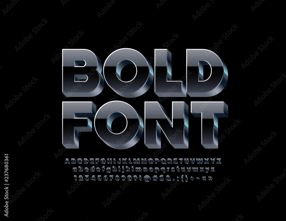 Vector Silver and Black Bold Font. Stylish 3D Alphabet Letters Set ...