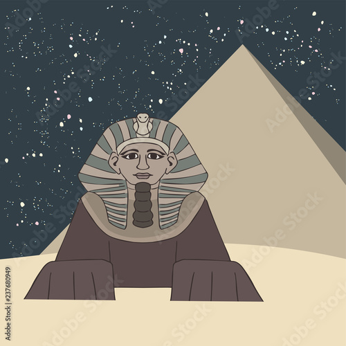 great sphinx and pyramid at night cartoon