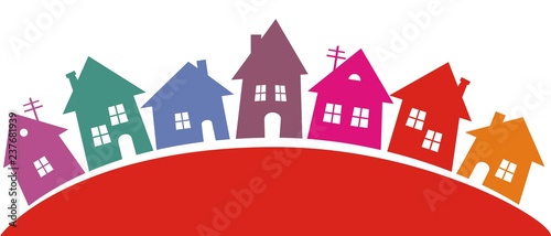group of colored houses, vector icon