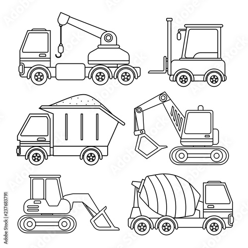 Vector set of special equipment. Coloring book  for kids.