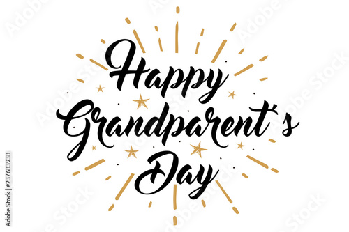The Best Grandpa, Happy Grandparent's Day banner. Card calligraphy lettering golden stars fireworks on White Background. Vector