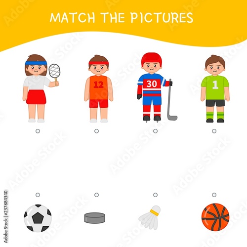 Matching children educational game. Match of profession and equipment . Activity for pre sсhool years kids and toddlers.