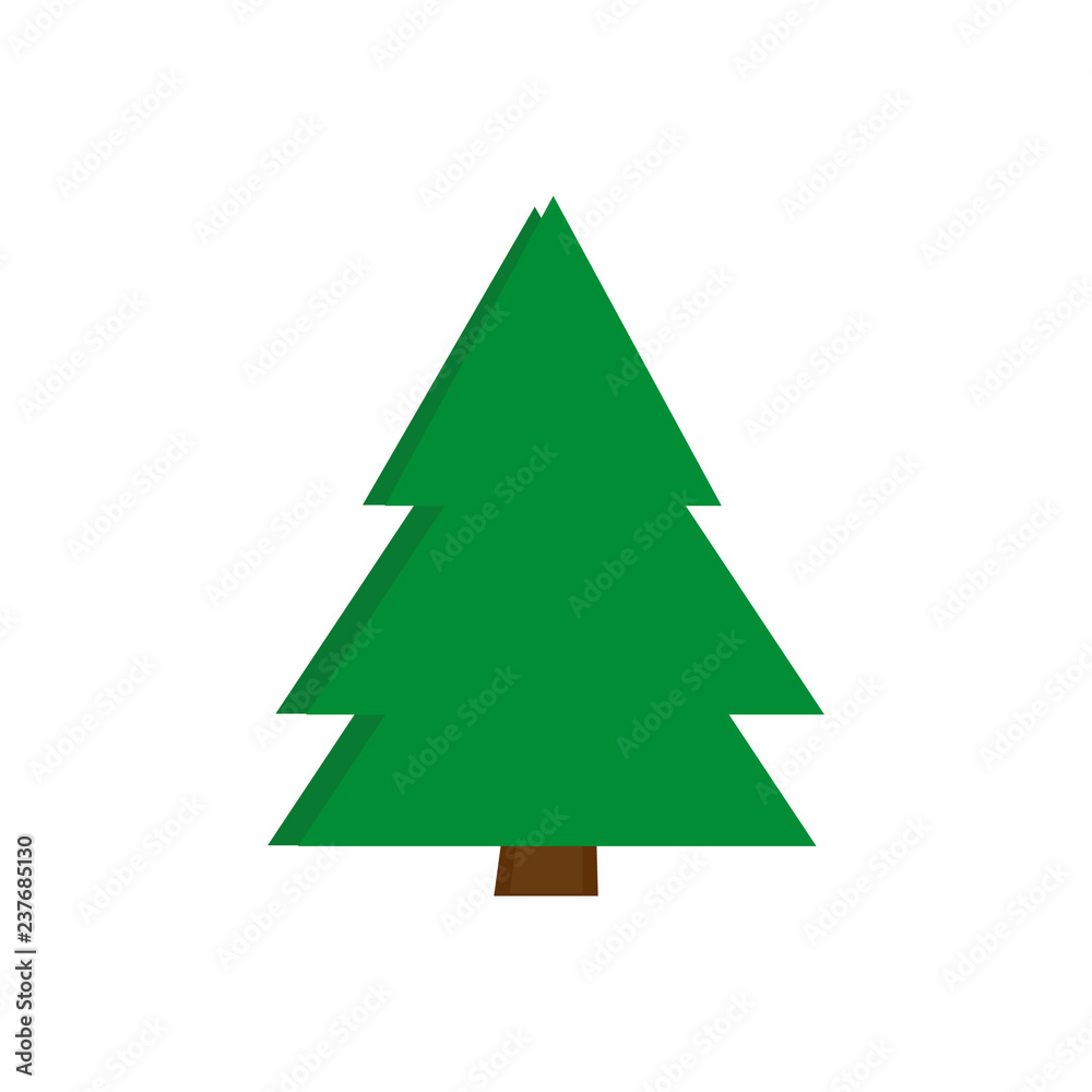 Christmas trees icon green, vector simple design. Symbol of fir-tree and star, isolated on white.