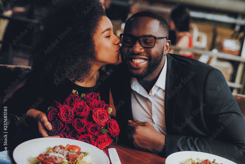 African American Couple Dating in Restaurant