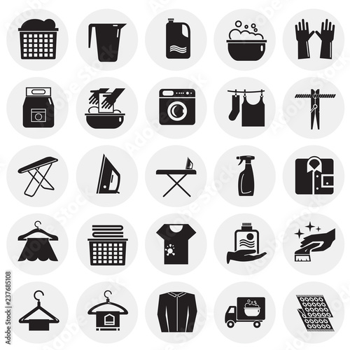 Laundry icons set on circles background for graphic and web design, Modern simple vector sign. Internet concept. Trendy symbol for website design web button or mobile app