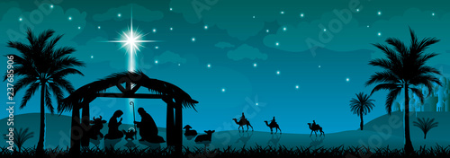Holy Family, Nativity Scene.Scene of the Nativity of Jesus Christ 