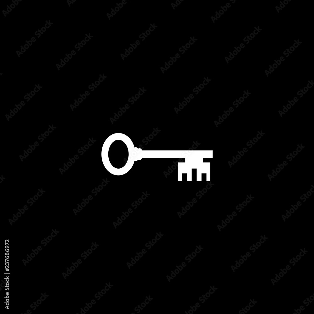 Old key silhouette icon or logo on dark background Old key silhouette icon or logo on dark background
