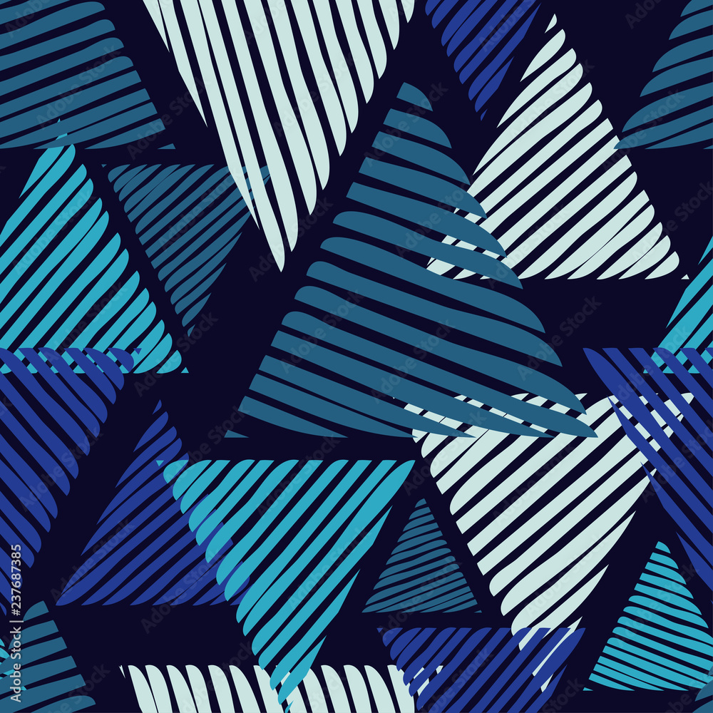 Trendy seamless pattern designs. Figures from striped triangles. Vector geometric background. Mosaic texture. Can be used for wallpaper, textile, invitation card, wrapping, web page background. Trendy seamless pattern designs. Figures from striped triangles. Vector geometric background. Mosaic texture. Can be used for wallpaper, textile, invitation card, wrapping, web page background.