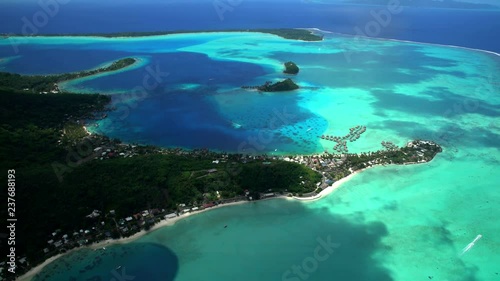 Aerial of Overwater Bungalows Matira Point French Polynesia Bora Bora  photo