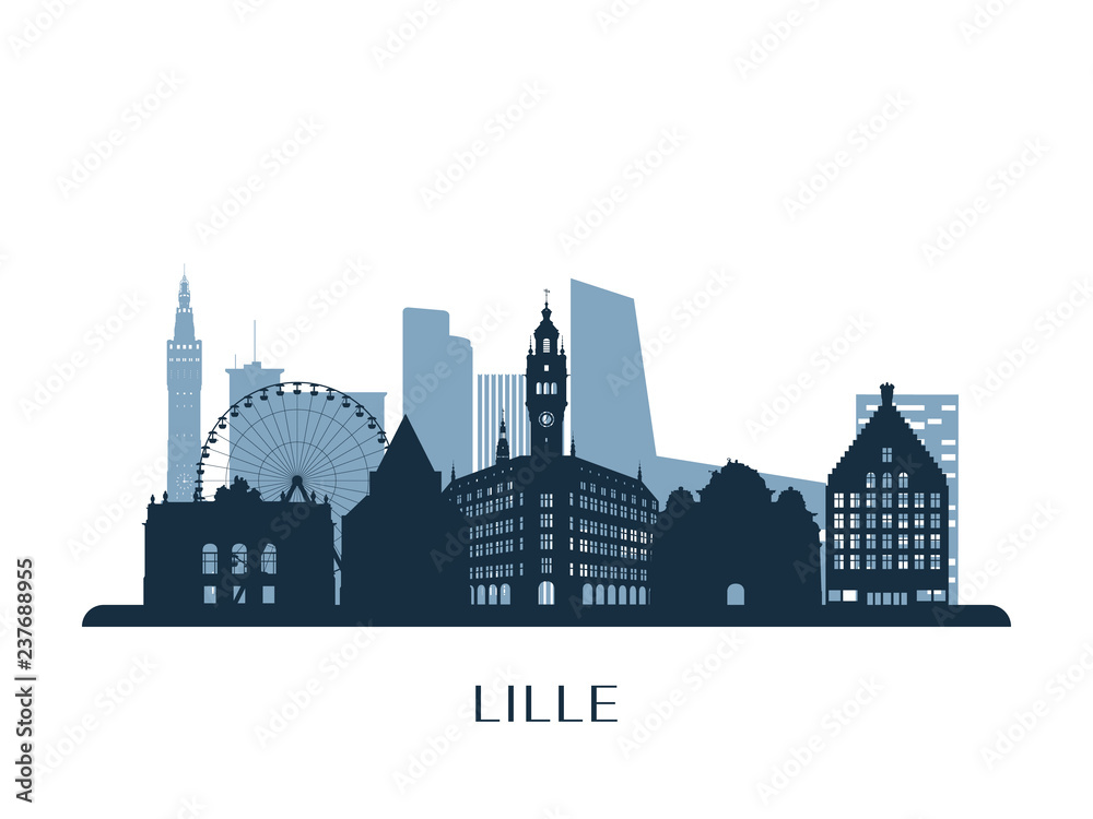Lille skyline, monochrome silhouette. Vector illustration.