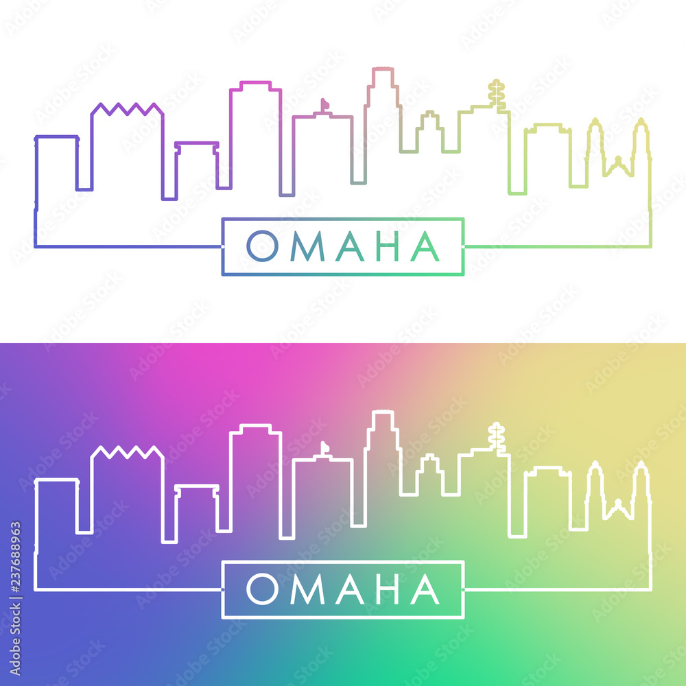 Omaha skyline. Colorful linear style. Editable vector file.