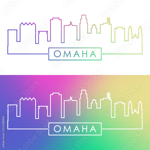 Omaha skyline. Colorful linear style. Editable vector file.