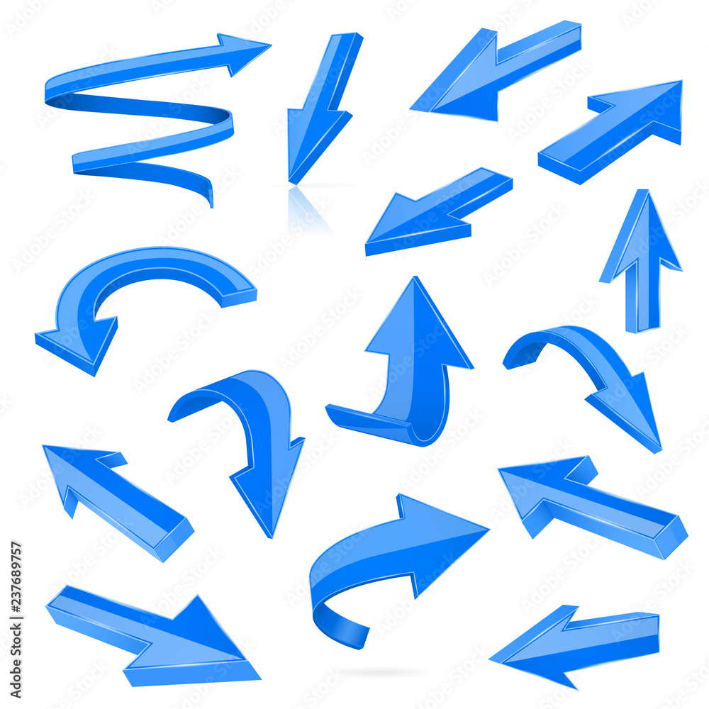 Set of blue 3d shiny arrows Set of blue 3d shiny arrows