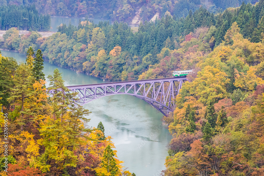 Tadami line at Mishima town , Fukushima in autumn Tadami line at Mishima town , Fukushima in autumn