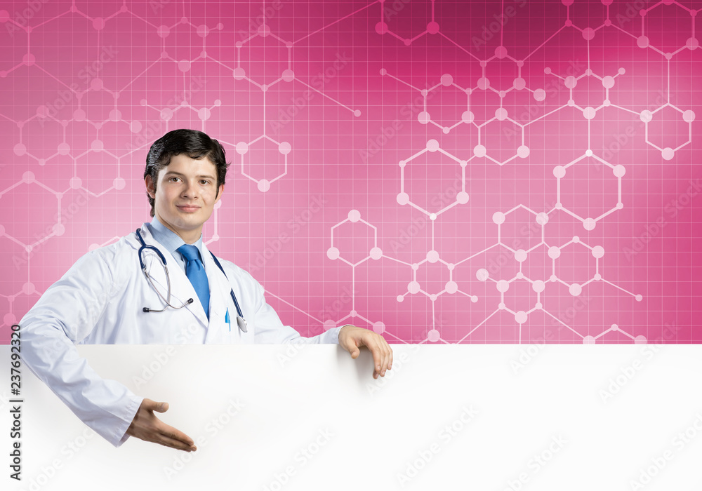Doctor with banner Doctor with banner