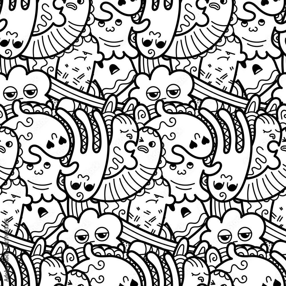 Funny doodle monsters seamless pattern for prints, designs and coloring books