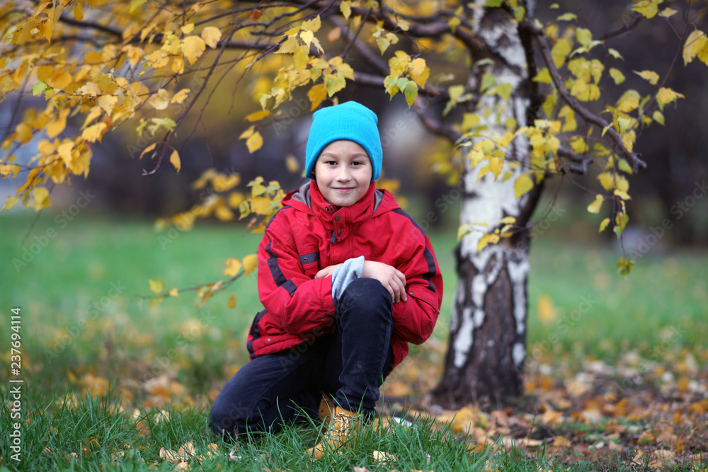 happy boy outdoors in autumn city park happy boy outdoors in autumn city park