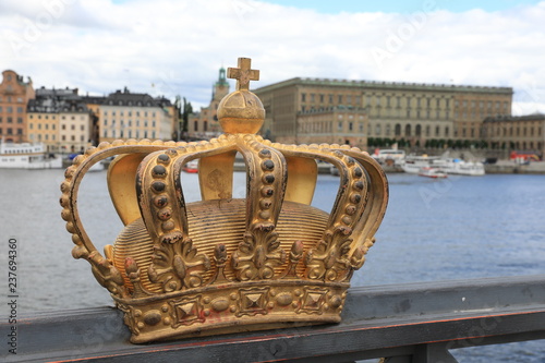 Golden crown on Skeppsholm bridge ,Stockholm , Sweden