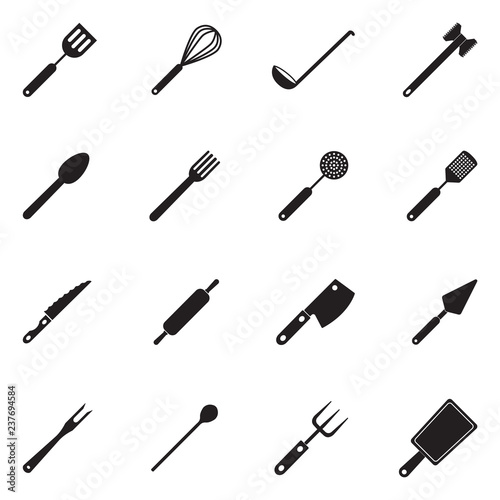 Kitchen Accessories Icons. Black Flat Design. Vector Illustration. 