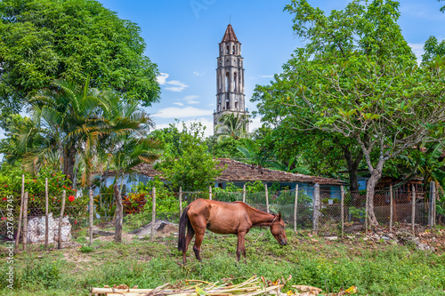 Manaca Iznaga estate tower in the Valley de los Ingenios, functioned as a lookout for supervising the slaves working on the sugar plantation and recognised landmark of the region near Trinidad in Cuba