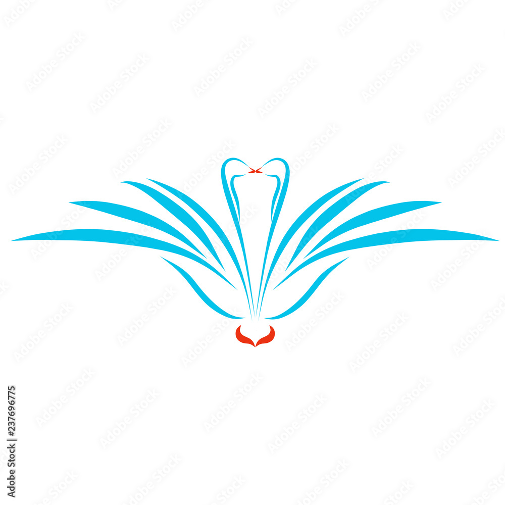 Naklejka premium Kiss of two swans, flower-like pattern, contour