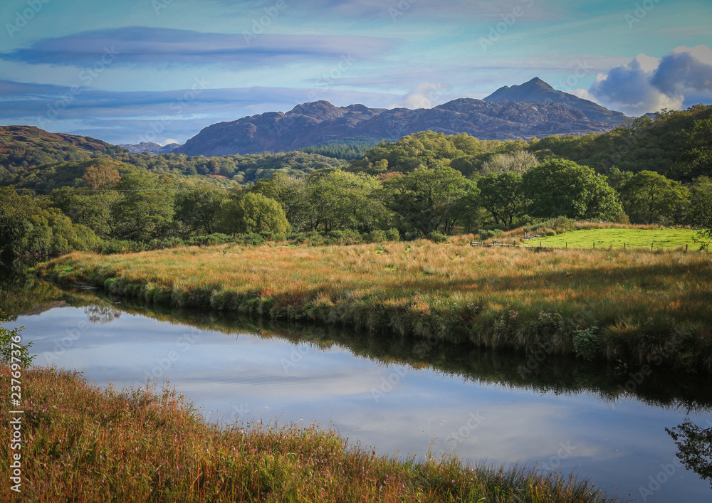 Glaslyn river during a beautiful autumnal day in Snowdonia, Wales, UK